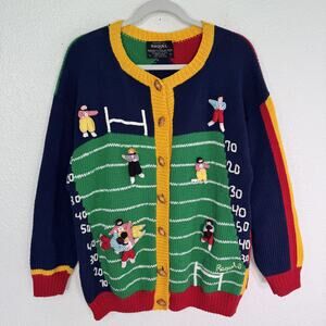 Vintage Raquels Collection Cardigan Womens Large Football 3D Novelty Dolls Art